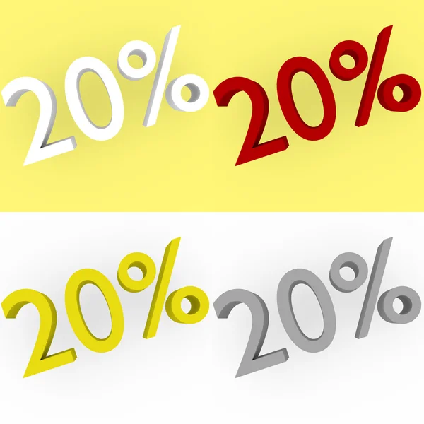 3d Render 20 percent in white, red, silver and gold — Stock Photo, Image