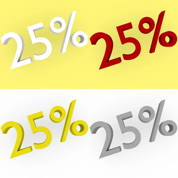 3d Render 25 percent in white, red, silver and gold — Stock Photo, Image