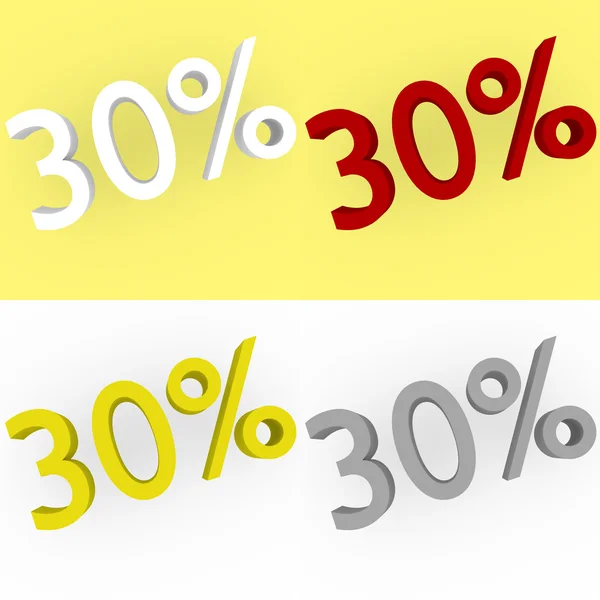 3d Render 30 percent in white, red, silver and gold — Stock Photo, Image