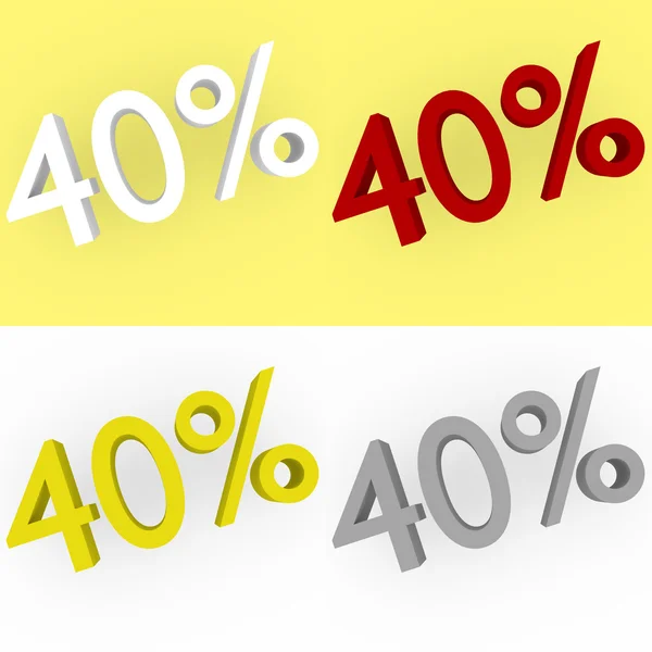 3d Render 40 percent in white, red, silver and gold — Stock Photo, Image