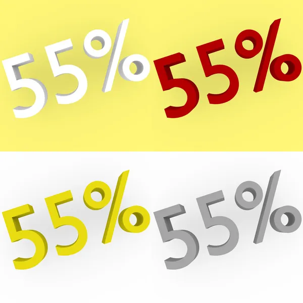 3d Render 55 percent in white, red, silver and gold — Stock Photo, Image