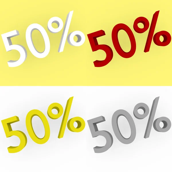 3d Render 50 percent in white, red, silver and gold — Stock Photo, Image