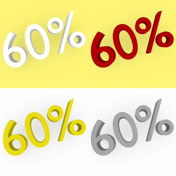 3d Render 60 percent in white, red, silver and gold — Stock Photo, Image