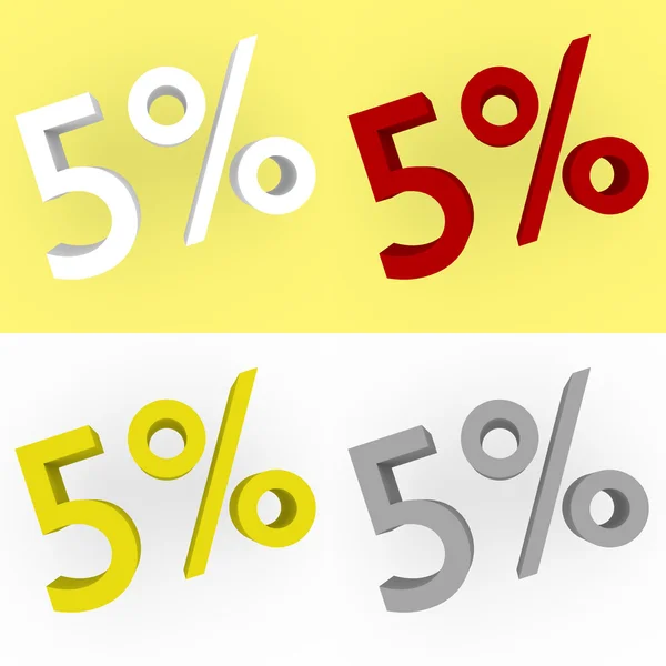 3d Render 5 percent in white, red, silver and gold — Stock Photo, Image