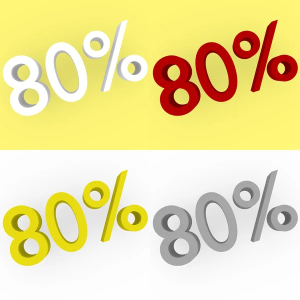 3d Render 80 percent in white, red, silver and gold — Stock Photo, Image