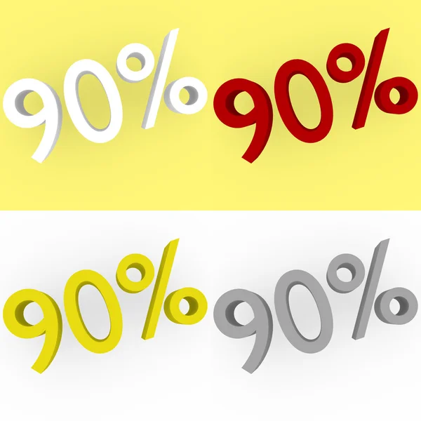 3d Render 90 percent in white, red, silver and gold — Stock Photo, Image