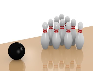 bowling iğne vurmaya bir bowling topu 3D render