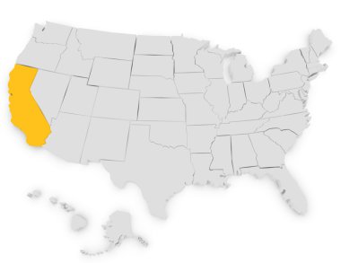 3D render california vurgulayarak Amerika Birleşik Devletleri