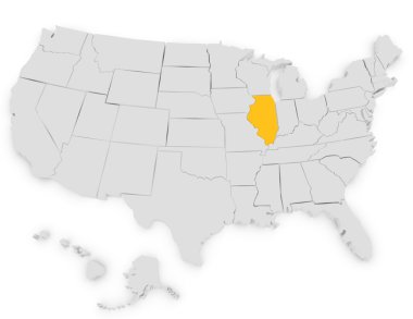 3D render Illinois vurgulayarak Amerika Birleşik Devletleri