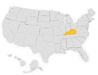 3D render kentucky vurgulayarak Amerika Birleşik Devletleri
