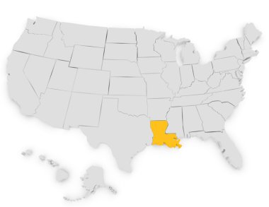 3D render louisiana vurgulayarak Amerika Birleşik Devletleri