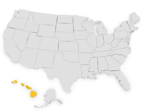 3d Renderizado de los Estados Unidos Destacando Hawaii —  Fotos de Stock