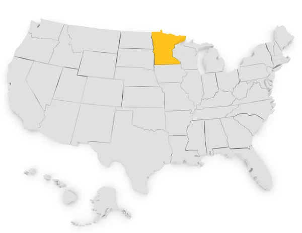 3D-Darstellung der Vereinigten Staaten mit Hervorhebung von Minnesota — Stockfoto
