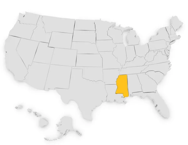 3D činí z USA zvýraznění mississippi — Stock fotografie