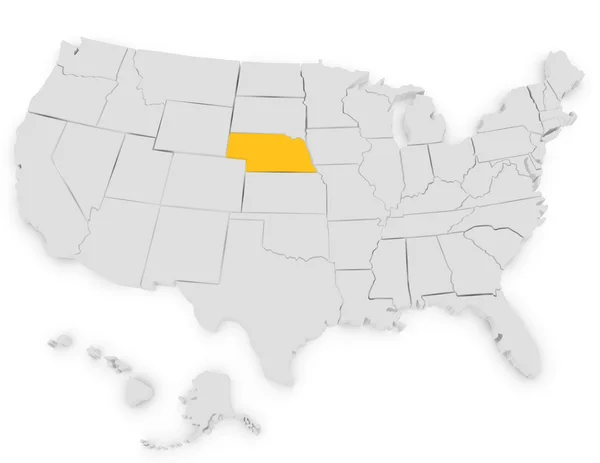 3D činí z USA zvýraznění nebraska — Stock fotografie