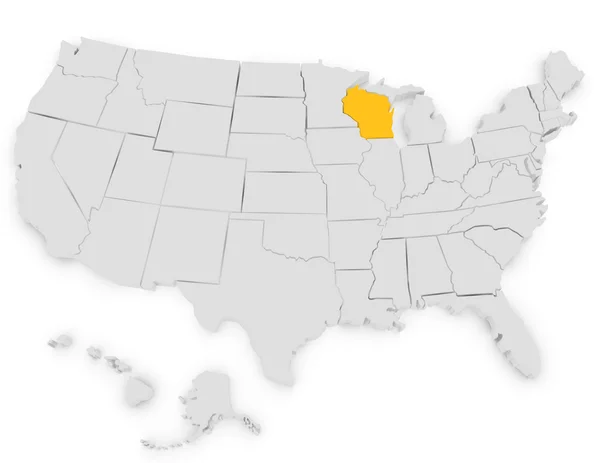 3D renderowania w Stanach Zjednoczonych, podkreślając wisconsin — Zdjęcie stockowe