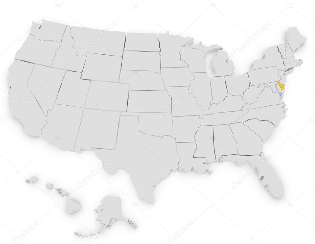 3d Render of the United States Highlighting Delaware