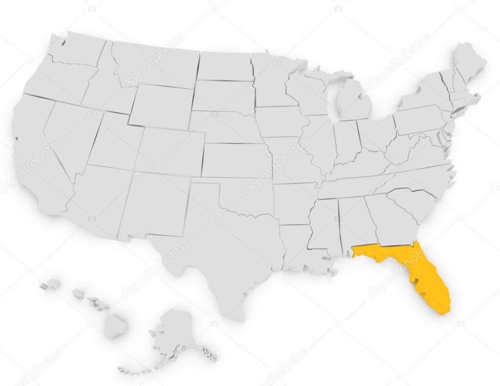 3d Render of the United States Highlighting Florida