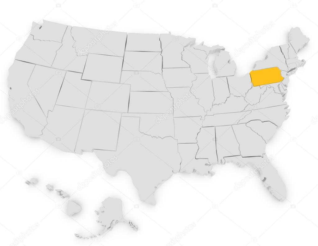 3d Render of the United States Highlighting Pennsylvania