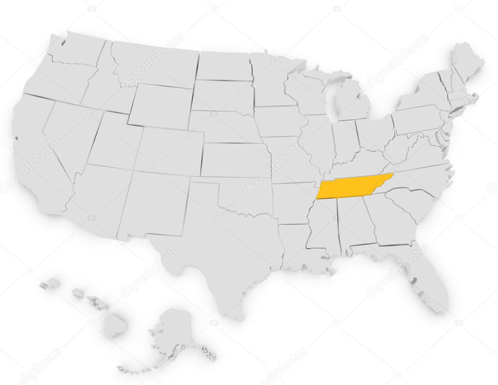 3d Render of the United States Highlighting Tennessee