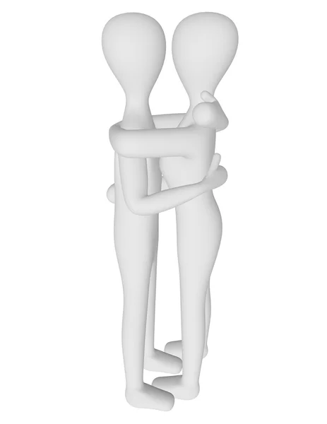 A férfi és női karakterek átölelve 3D render — Stock Fotó