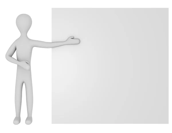 3D-Darstellung eines männlichen Charakters mit einem leeren Zeichen — Stockfoto