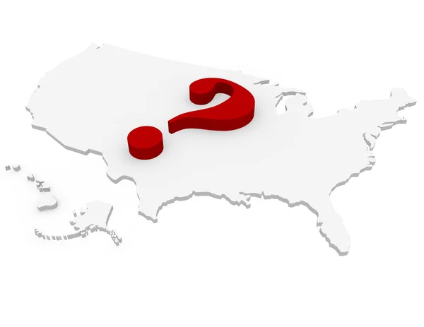 3D-Darstellung der Vereinigten Staaten mit Fragezeichen — Stockfoto