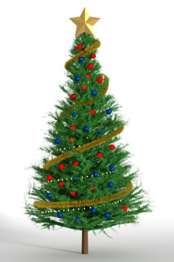 3D render dekore edilmiş bir Noel ağacı