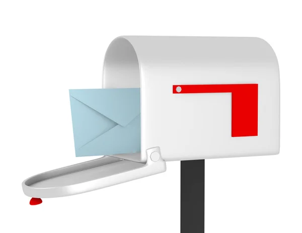 Renderização 3d de uma caixa de correio aberta com envelope — Fotografia de Stock