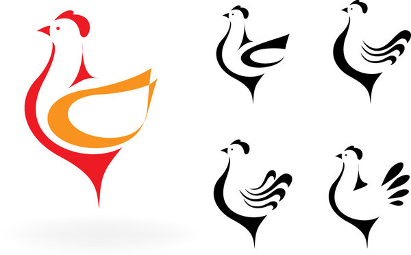 stylized hens on the white background