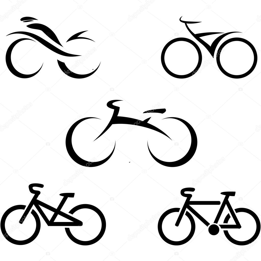 set of icons with stylized bikes, vector illustration