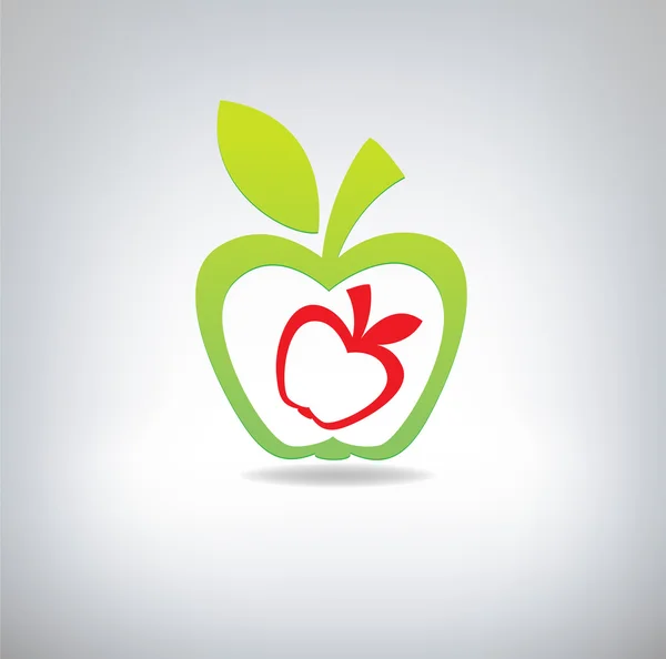 Manzana verde y roja sobre fondo gris. Una ilustración vectorial — Vector de stock