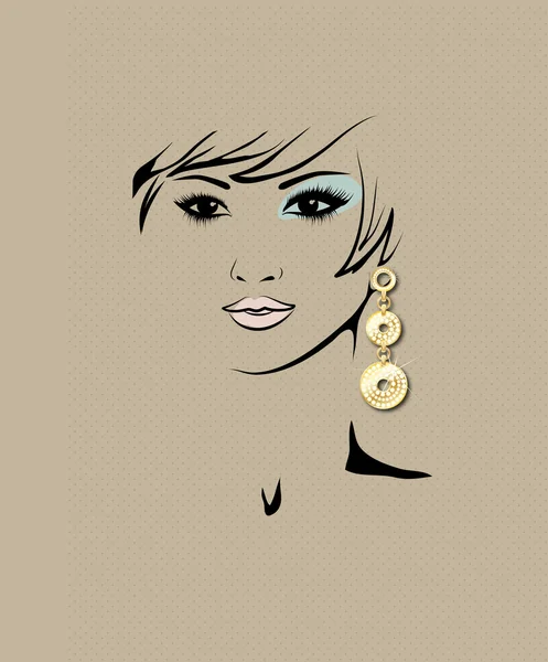 Skizze eines Mädchenkopfes mit Ohrring im Ohr, Modeillustration — Stockvektor