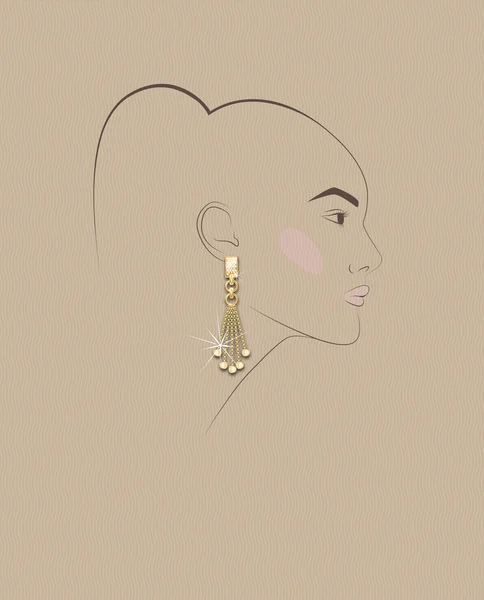 Croquis de la tête de fille avec boucle d'oreille dans l'oreille, illustration de mode — Image vectorielle