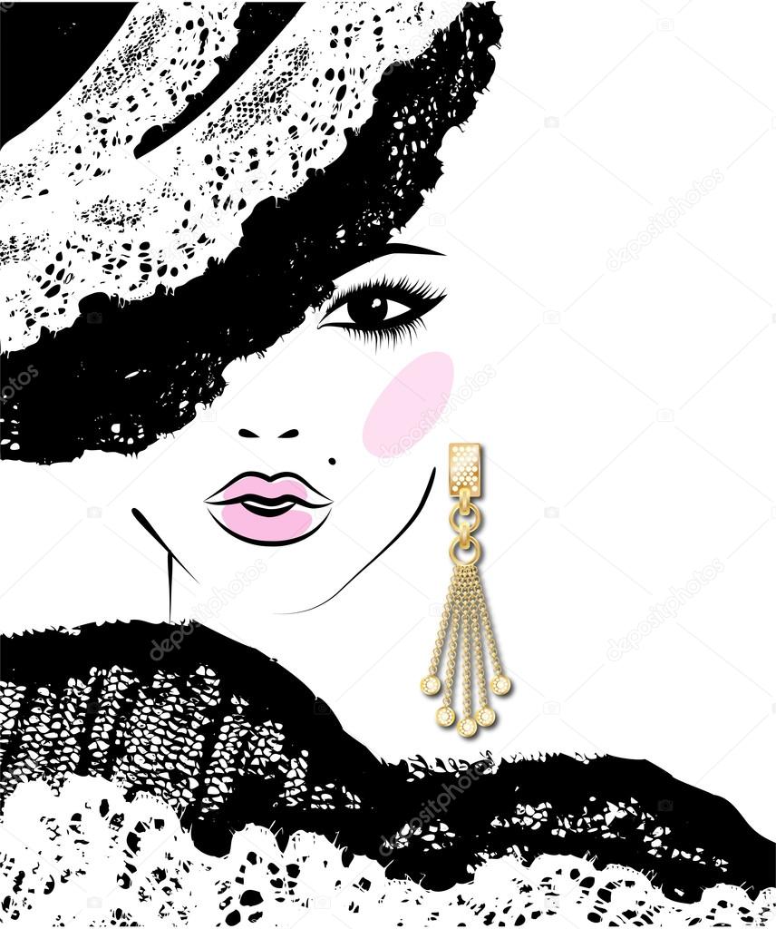 Ear with earrings sketch Royalty Free Vector Image