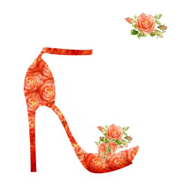 yüksek topuk ayakkabılarla gül ile dekore edilmiştir..