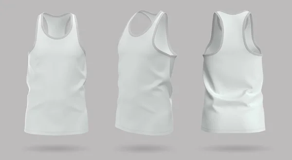 White mens sleeveless shirt. 3d rendering, 3d illustration. — Stock Photo, Image