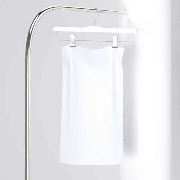 White fabric hanging on a hanger. Mockup, 3D render, 3D illustration — стоковое фото