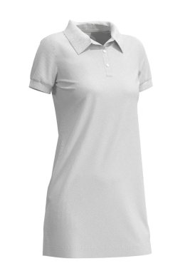 Beyaz arka planda kadın polo elbisesi. 3 boyutlu tasarım yap. Yüksek kaliteli illüstrasyon