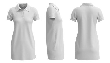 Beyaz arka planda kadın polo elbisesi. Öne, yana, arkaya. 3B Model Hazırlama.