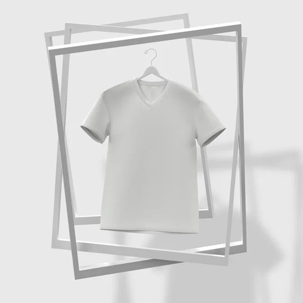 Fehér Póló Egy Keretben Renderelés Mockup Kiváló Minőségű Render — Stock Fotó