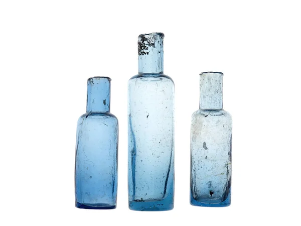Three Vintage Sheared Lip Old Bottles Hand Blown Collectable Antique Immagine Stock