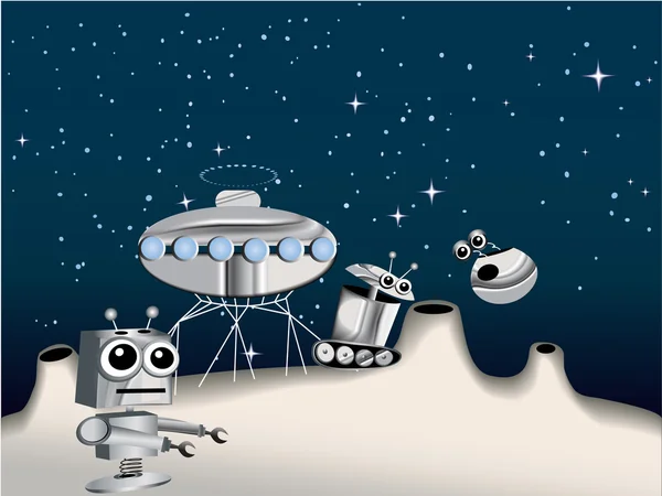 Cartoon robots op de maan — Stockvector