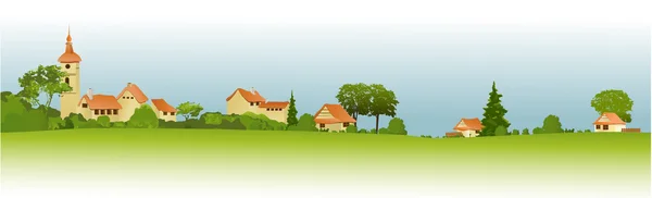 Paisaje rural con pequeña ciudad — Vector de stock