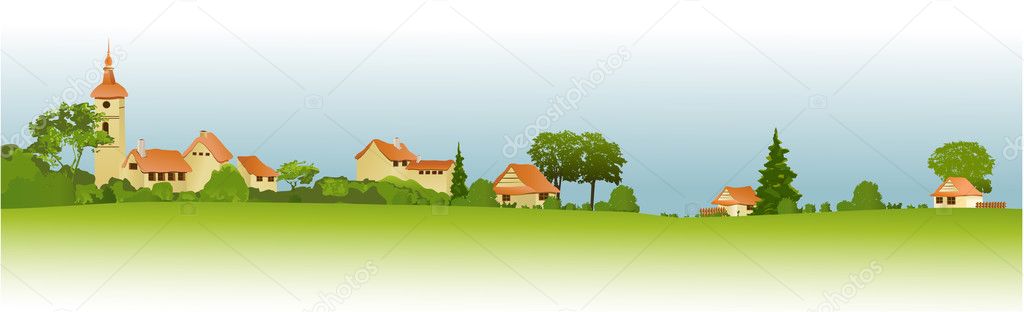 Rural landscape with little town