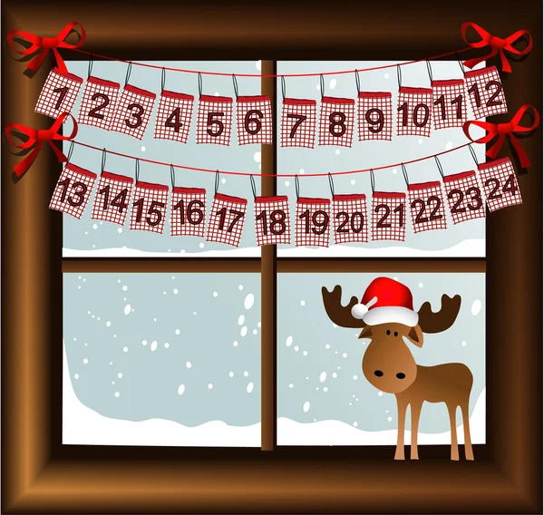 Ventana de Navidad con calendario de adviento — Vector de stock