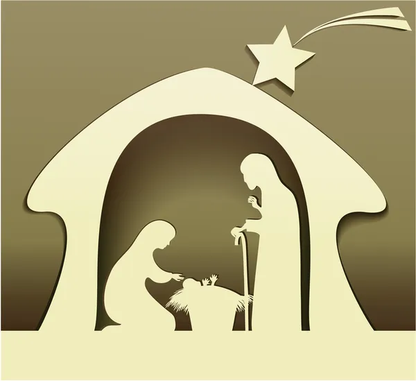Scena Nașterii Domnului cu Sfânta Familie — Vector de stoc