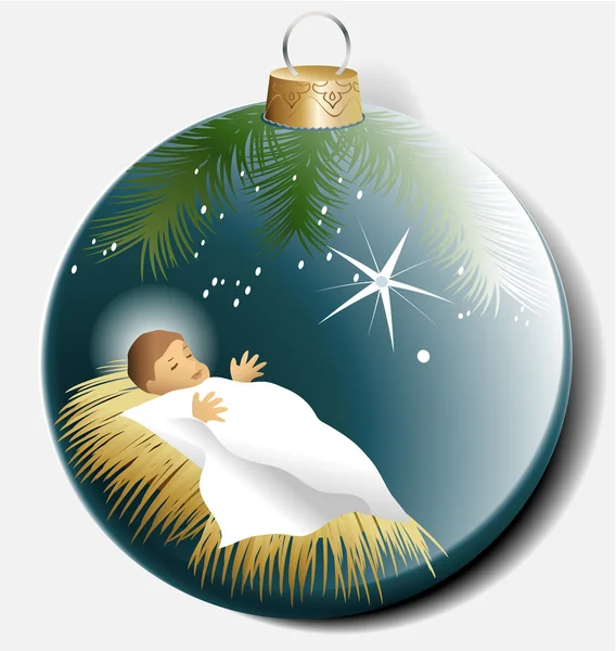 Kerstmis bal met baby jesus — Stockvector