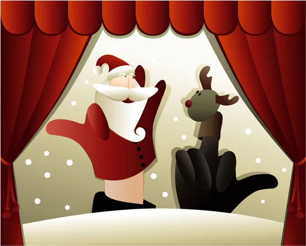 Spettacolo di marionette di Natale con Babbo Natale — Vettoriale Stock