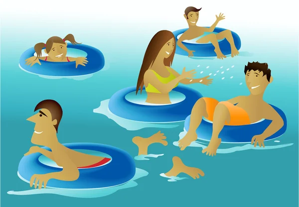 Gente disfrutando de una piscina — Vector de stock